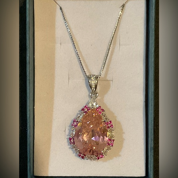 New Large Elegant Pink and Silver Pendant Necklace - Picture 1 of 6